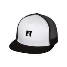 Load image into Gallery viewer, Flat Bill Five Panel Trucker Hat - Clubs and Mugs
