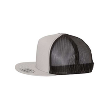 Load image into Gallery viewer, Flat Bill Five Panel Trucker Hat - Clubs and Mugs
